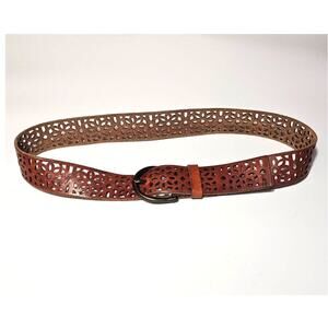 Lucky Brand Brown Floral Cutout Leather Belt Size M Boho